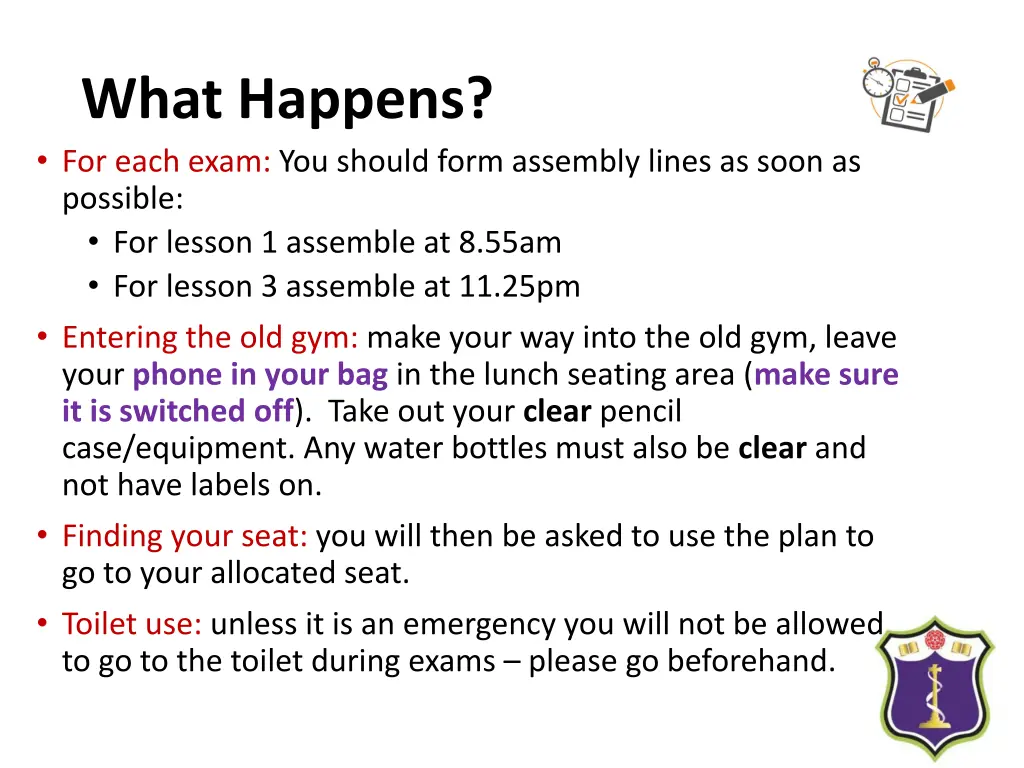 what happens for each exam you should form