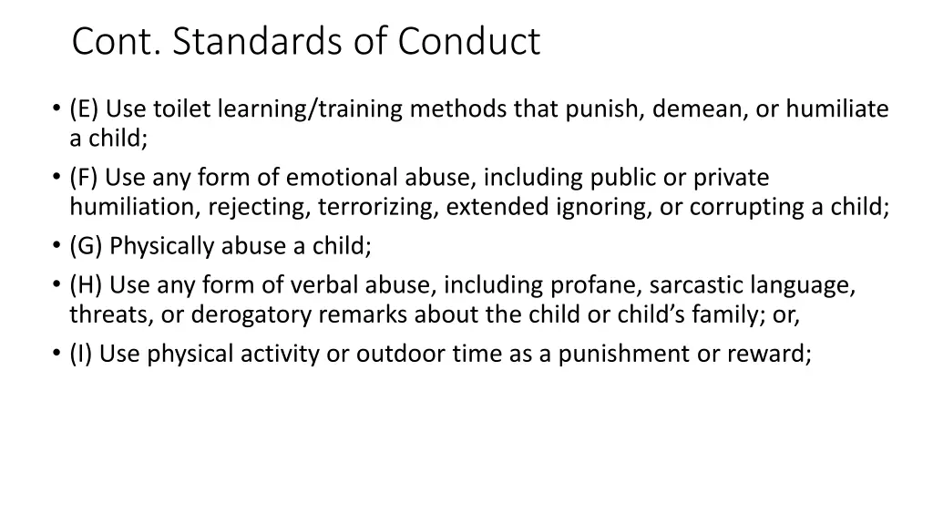 cont standards of conduct