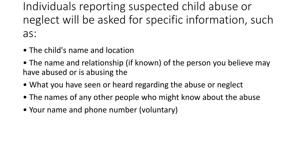individuals reporting suspected child abuse