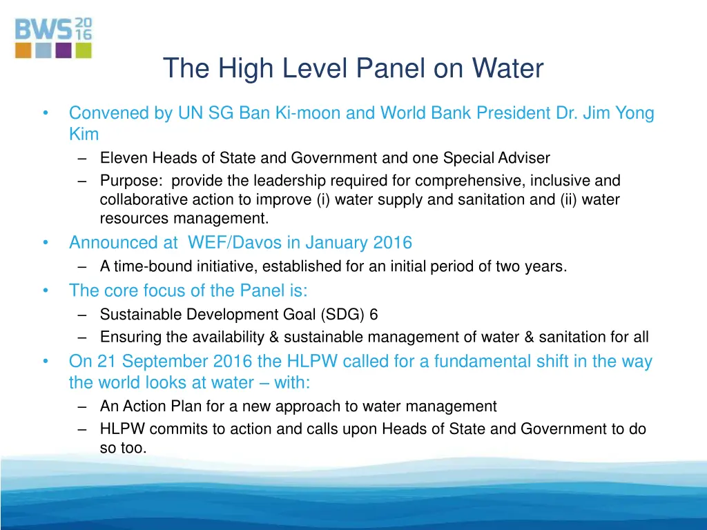 the high level panel on water