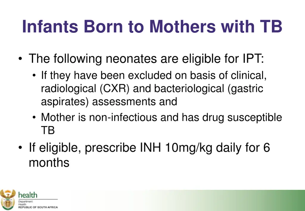 infants born to mothers with tb