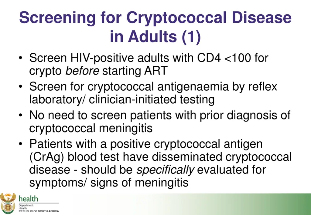 screening for cryptococcal disease in adults