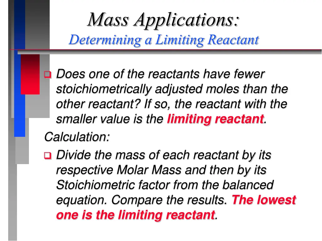 mass applications determining a limiting reactant