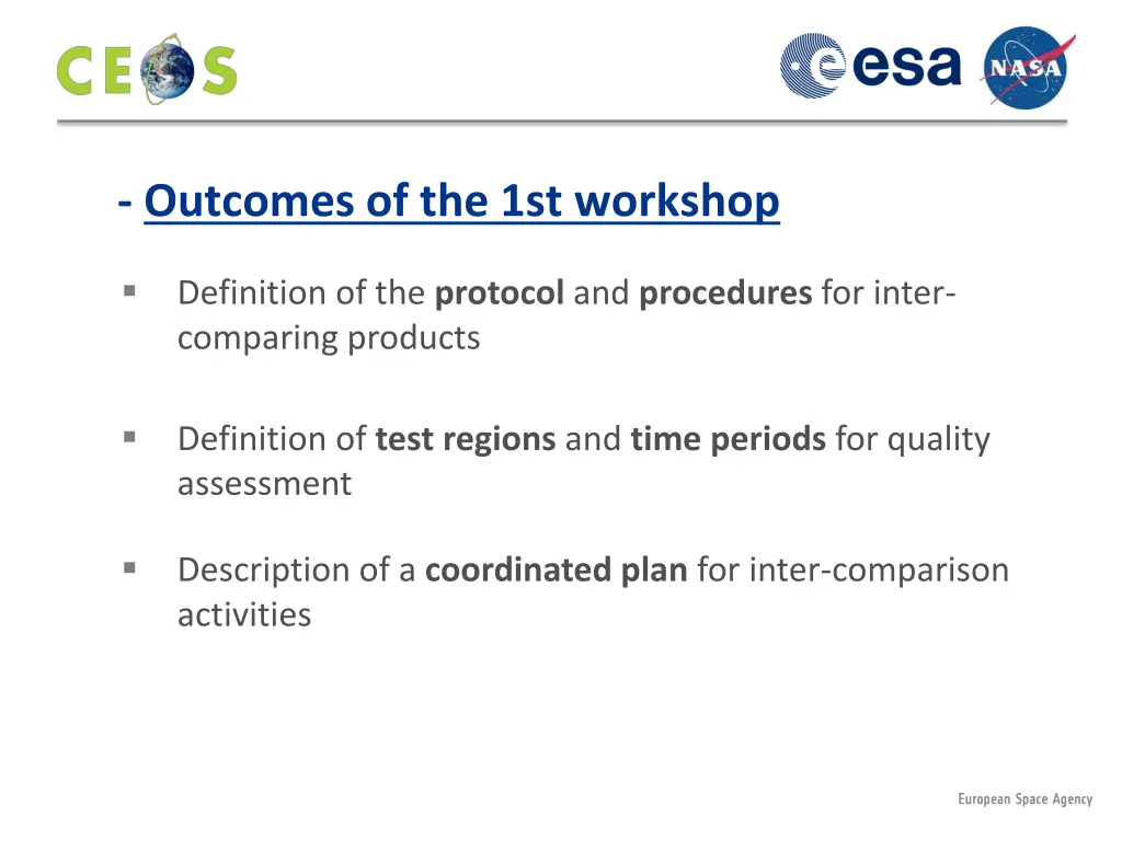 outcomes of the 1st workshop