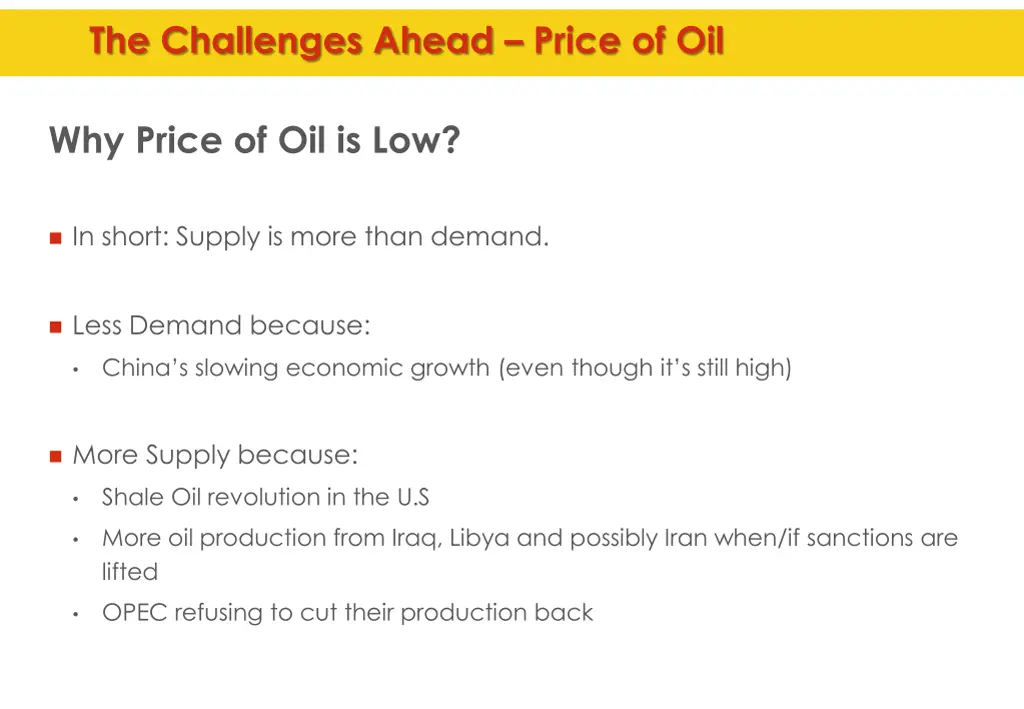the challenges ahead price of oil 1