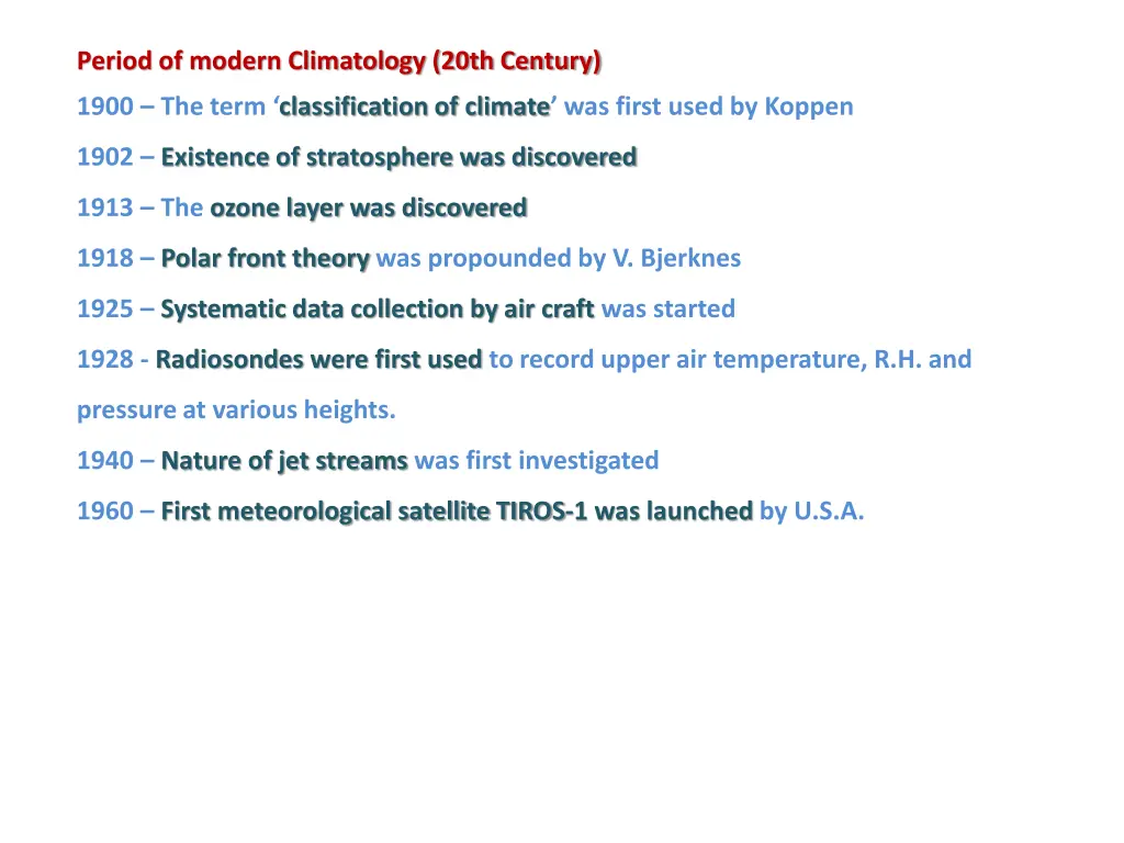 period of modern climatology 20th century