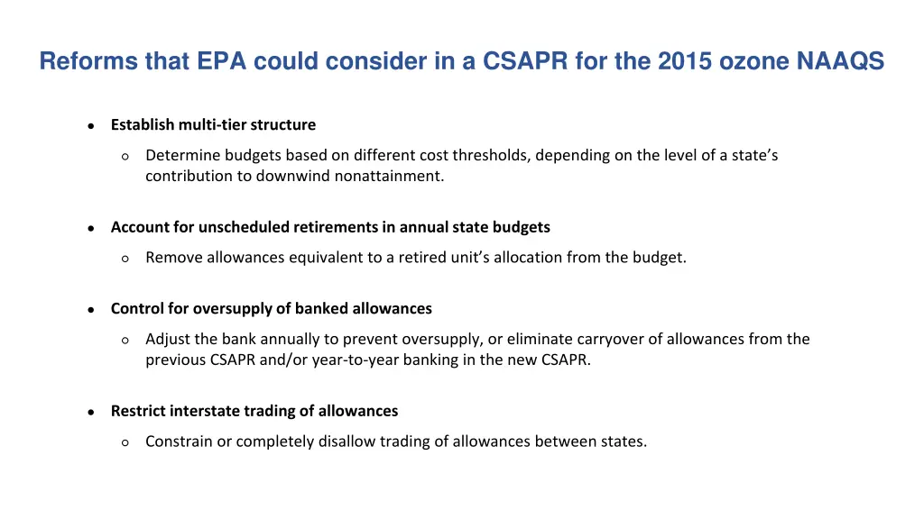 reforms that epa could consider in a csapr