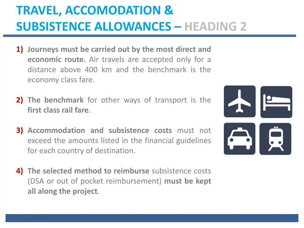 travel accomodation subsistence allowances