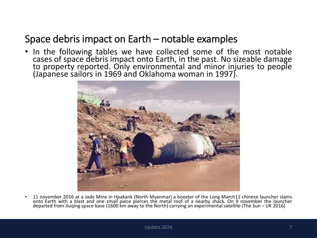 space space debris in the following tables