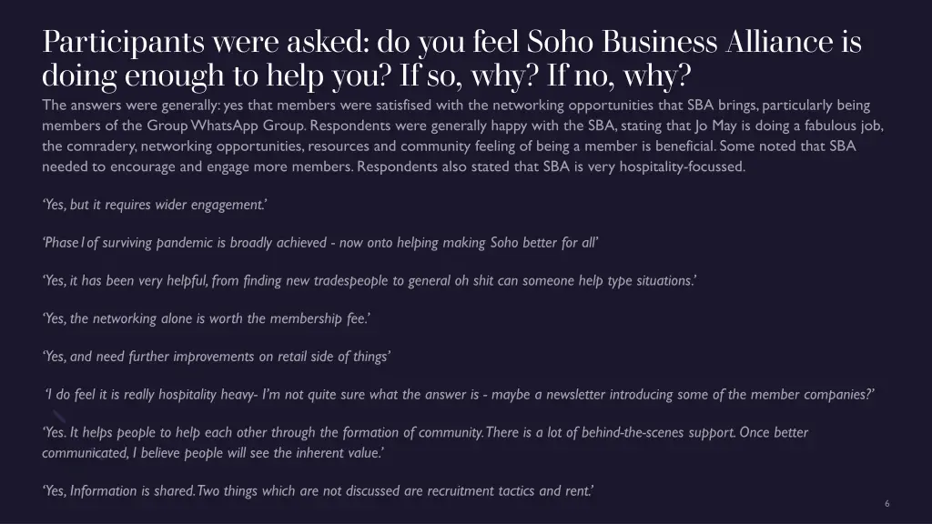 participants were asked do you feel soho business