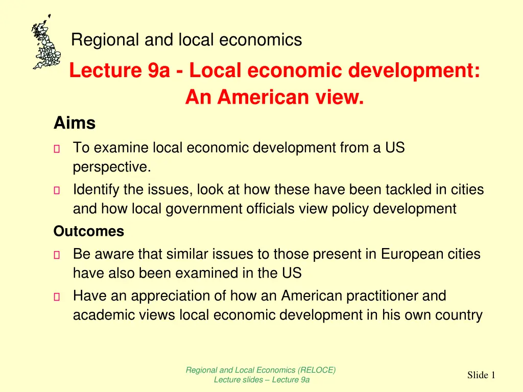 regional and local economics lecture 9a local