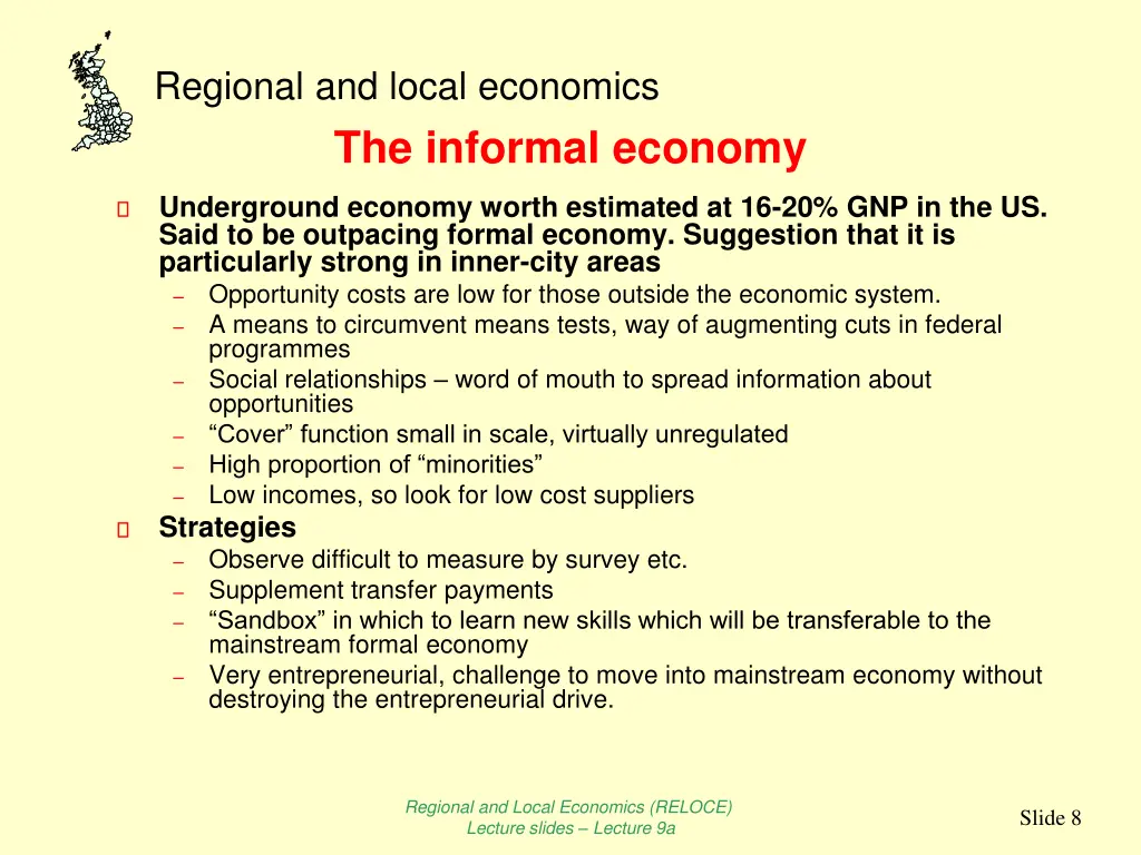 regional and local economics the informal economy