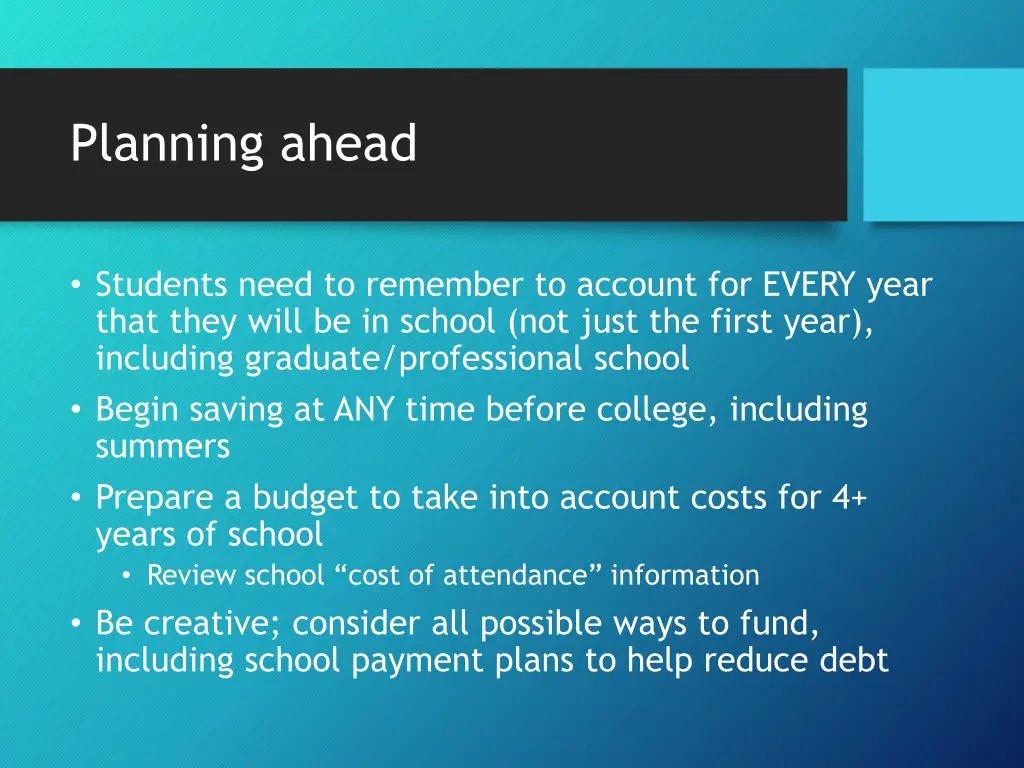 planning ahead