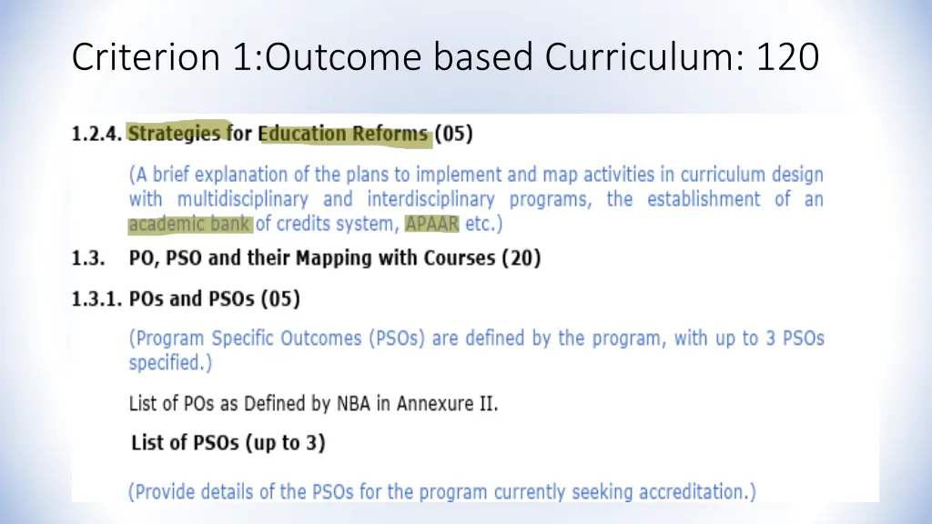 criterion 1 outcome based curriculum 120 1