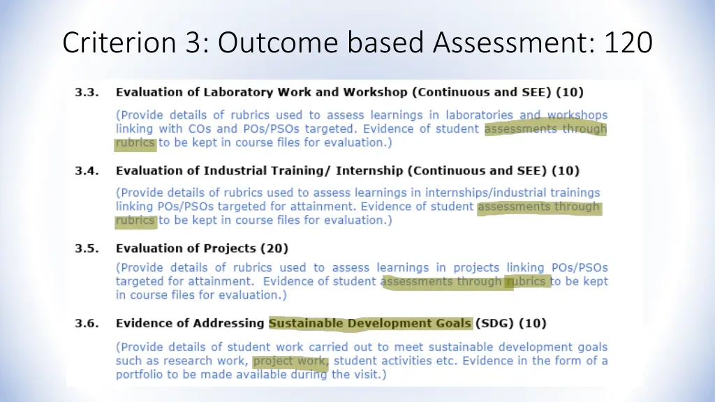 criterion 3 outcome based assessment 120