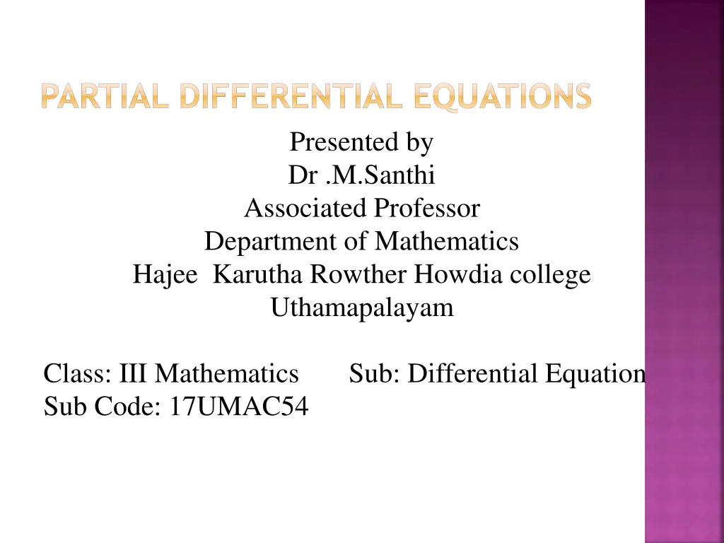 partial differential equations presented