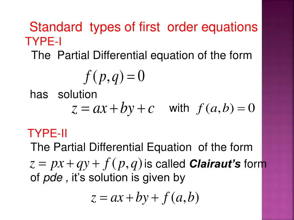 standard types of first order equations type