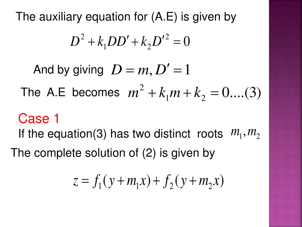 the auxiliary equation for a e is given by