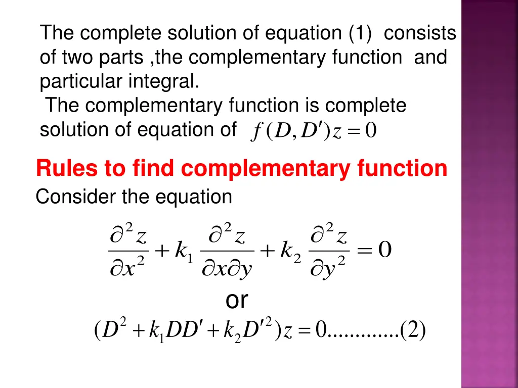 the complete solution of equation 1 consists