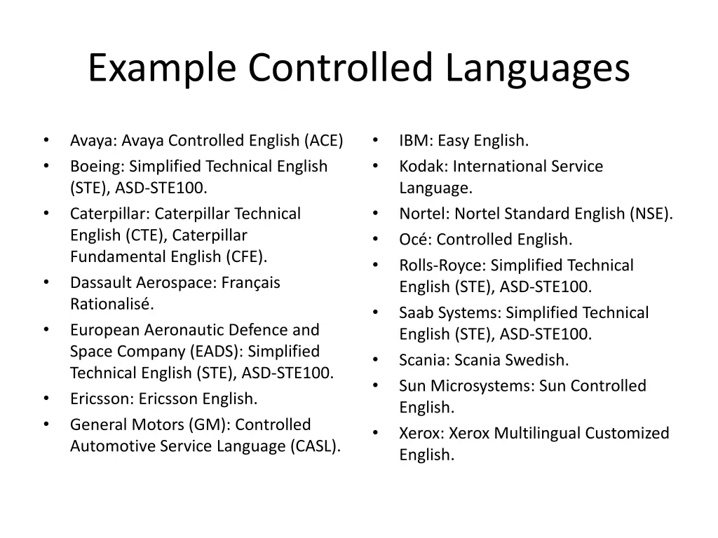 example controlled languages
