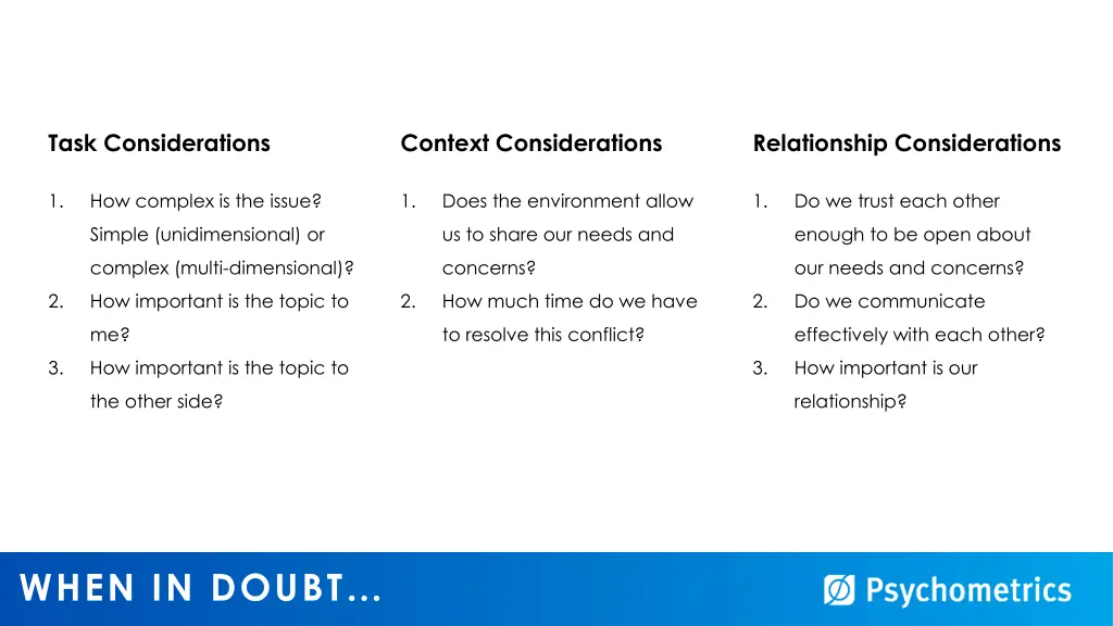 task considerations