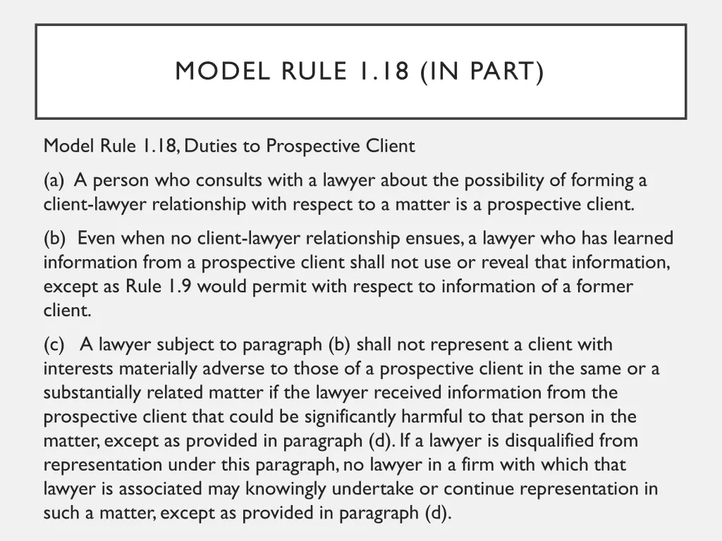 model rule 1 18 in part
