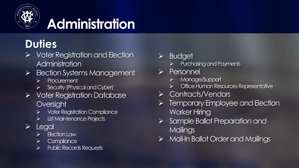 administration duties voter registration
