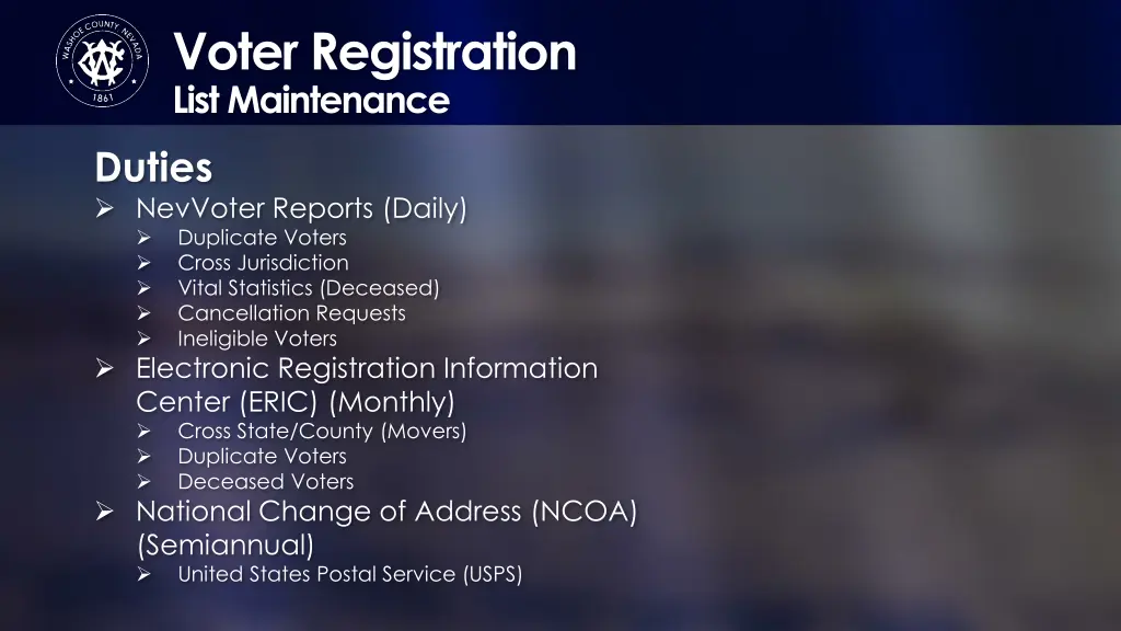 voter registration list maintenance duties