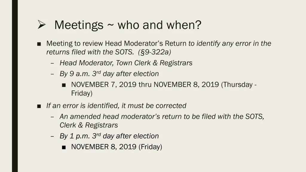 meetings who and when