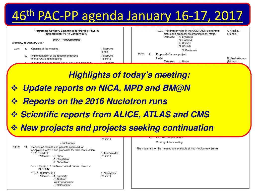 46 th pac pp agenda january 16 17 2017