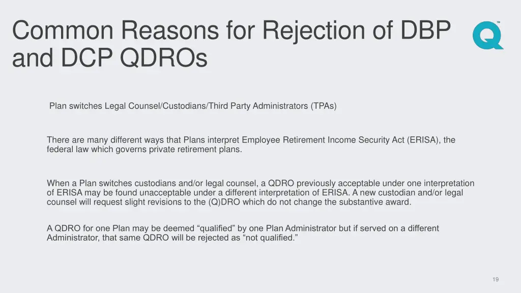 common reasons for rejection of dbp and dcp qdros