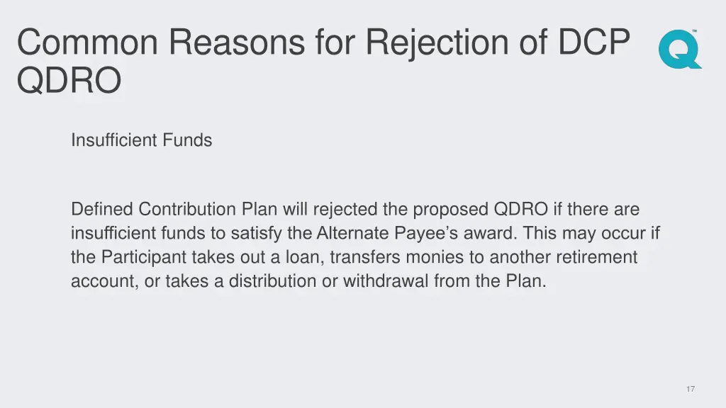 common reasons for rejection of dcp qdro 1