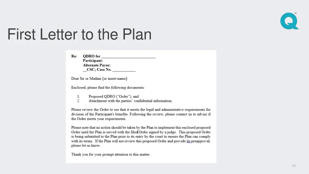 first letter to the plan