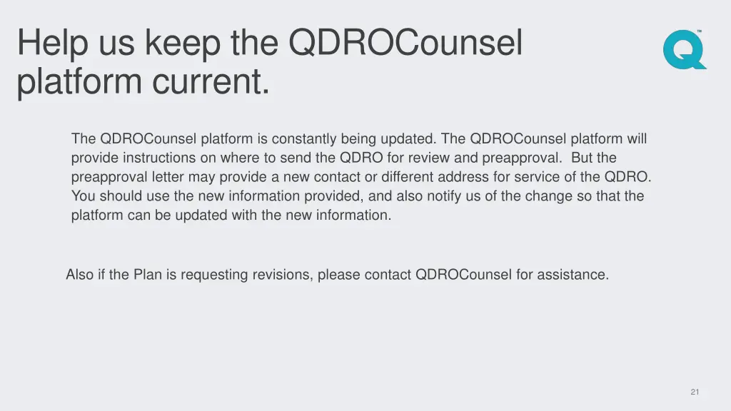 help us keep the qdrocounsel platform current