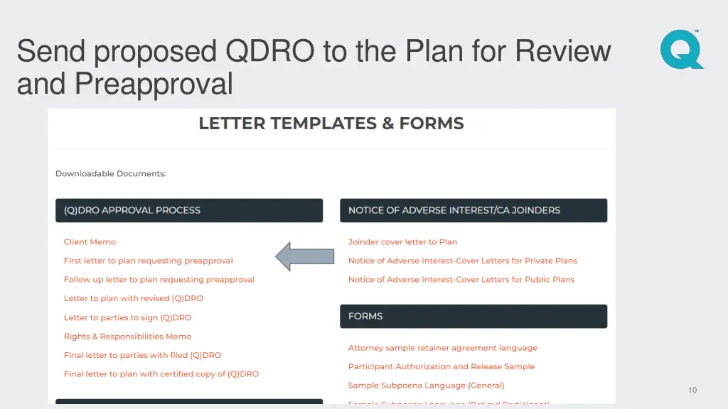 send proposed qdro to the plan for review 1