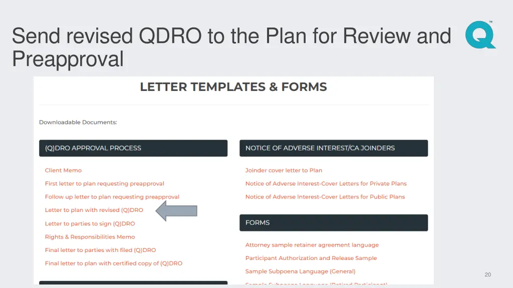 send revised qdro to the plan for review