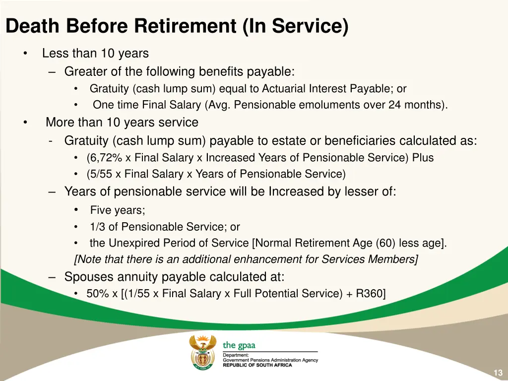 death before retirement in service