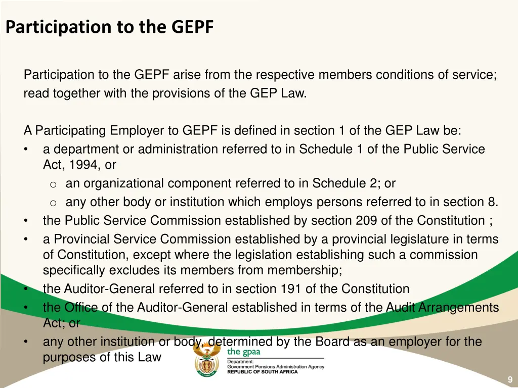 participation to the gepf