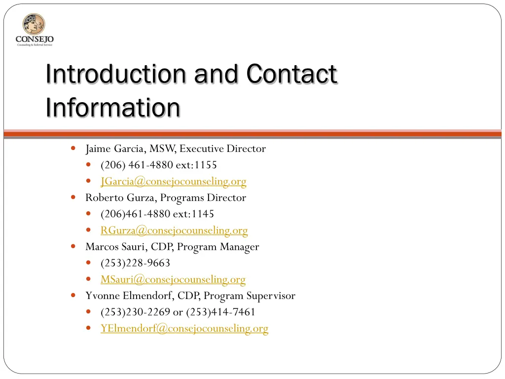 introduction and contact information