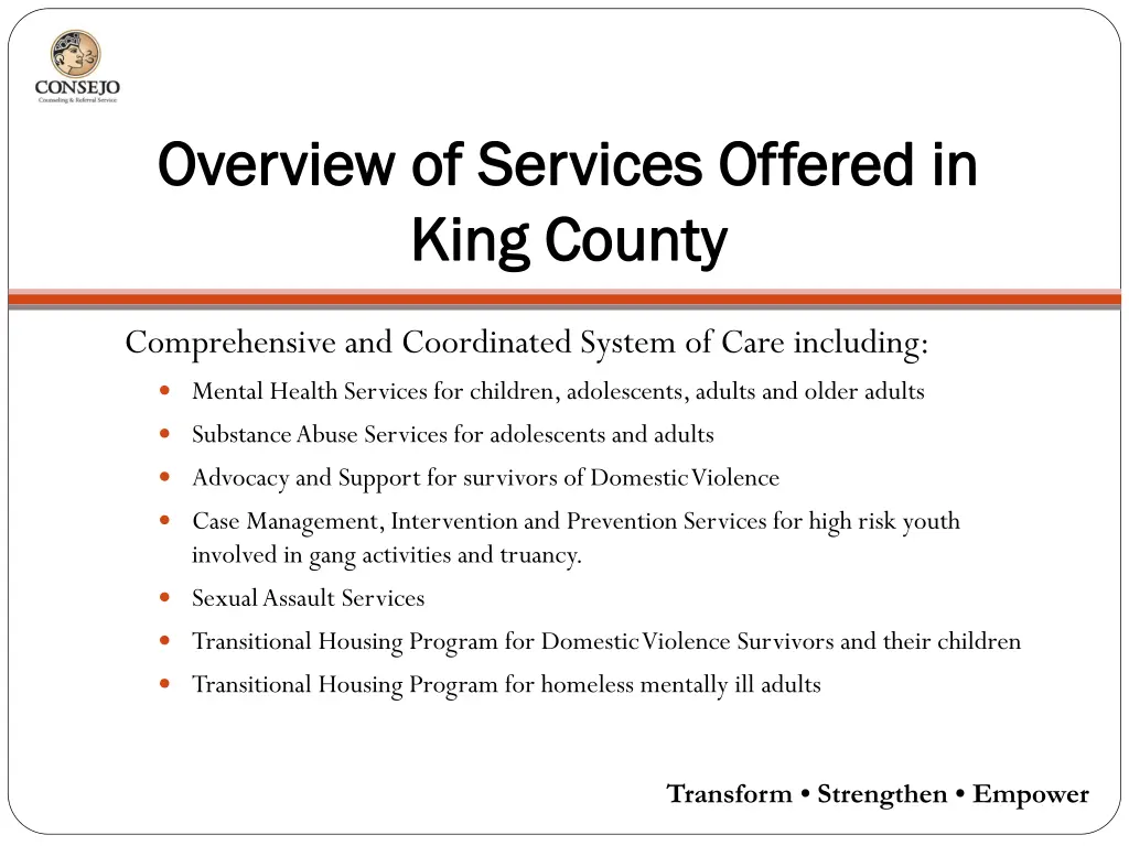 overview of services offered in overview