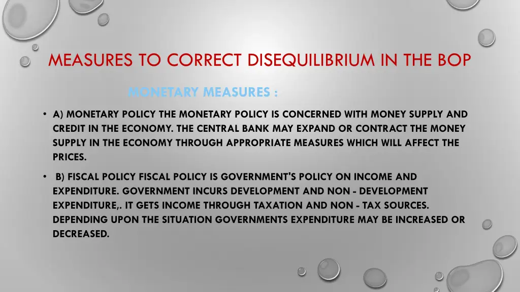 measures to correct disequilibrium in the bop