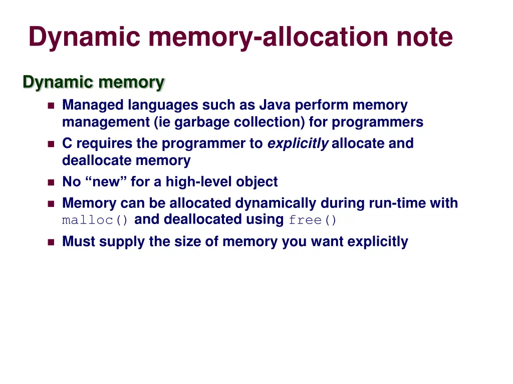 dynamic memory allocation note