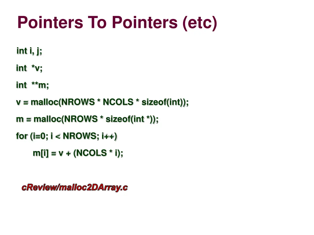 pointers to pointers etc