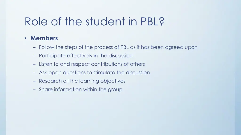 role of the student in pbl 1