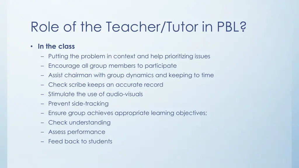 role of the teacher tutor in pbl 1