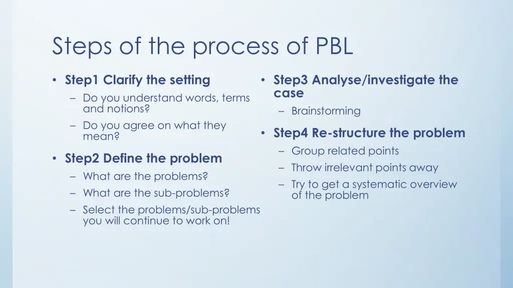 steps of the process of pbl