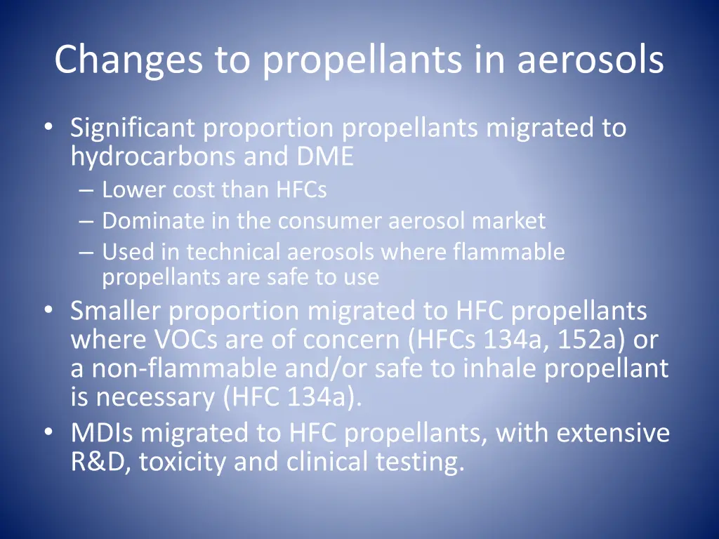 changes to propellants in aerosols