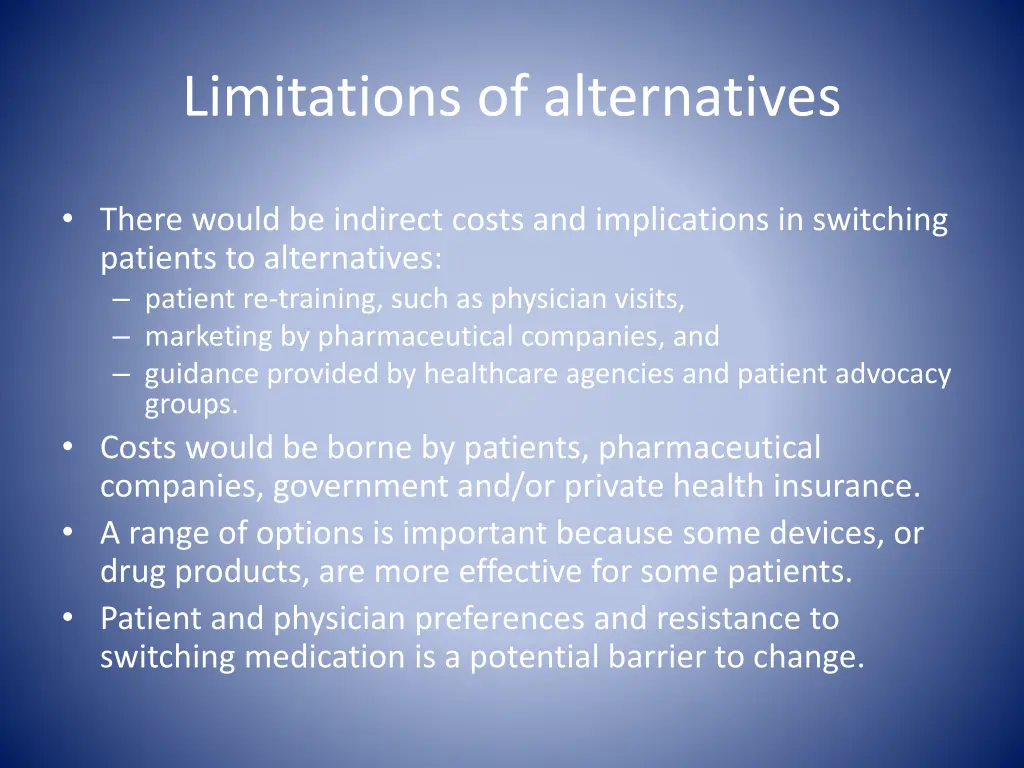 limitations of alternatives 1