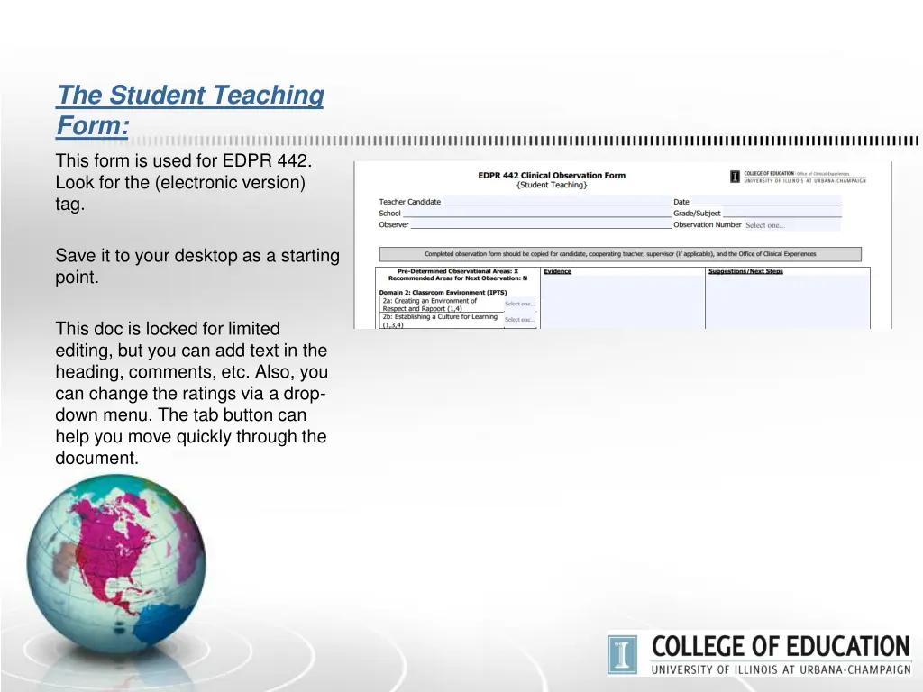the student teaching form