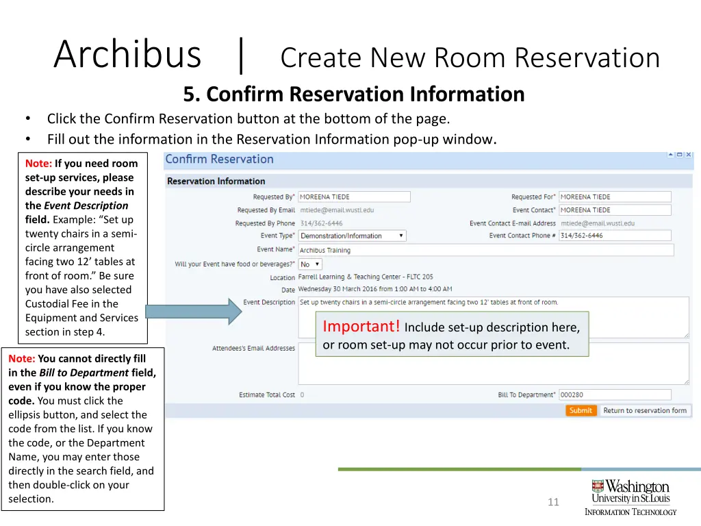 archibus create new room reservation 5 confirm